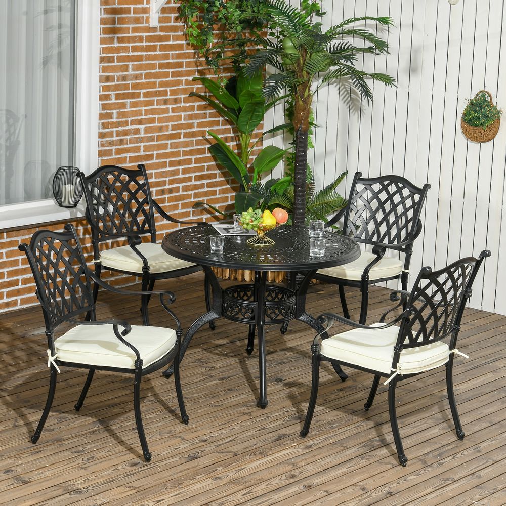 Premium Cast Aluminium Outdoor Dining Set | 4 Seater with Cushions & Umbrella Hole