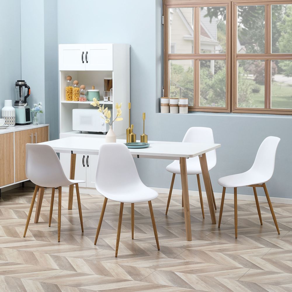 HOMCOM Modern Dining Chairs Set of 4, Kitchen Chairs with Backrest and Steel Legs for for Dining Room, Living Room, White