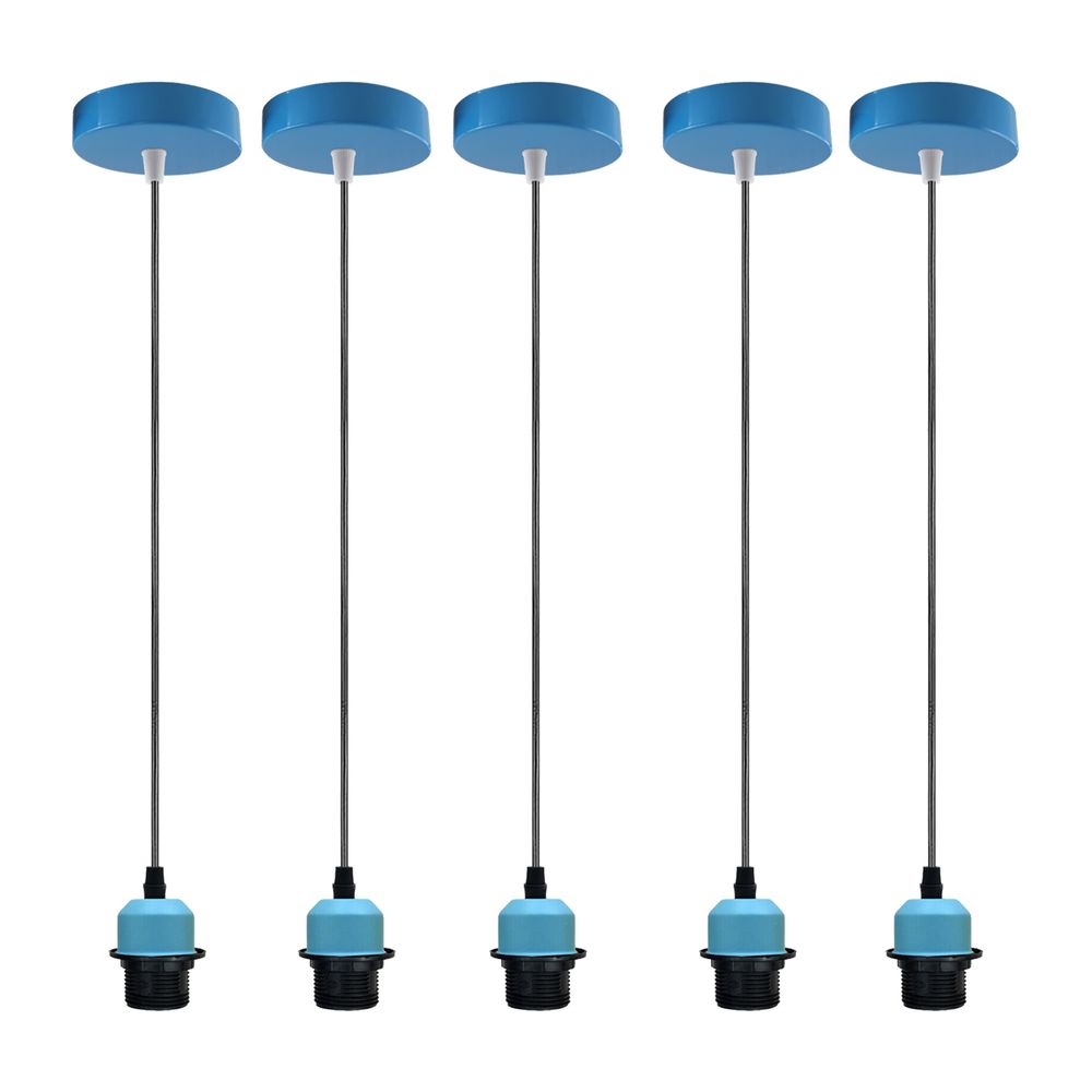 5 Pack Industrial Blue Pendant Light Fitting, Lampshade Addable E27 Lamp Holder Light, E27 UK Holder Set With PVC Cable.
