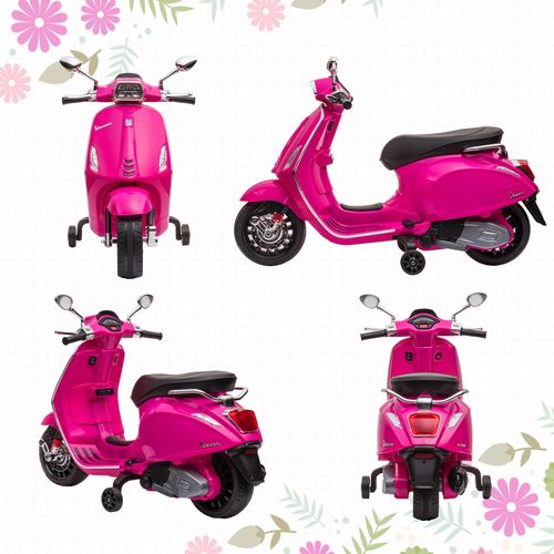 AIYAPLAY Vespa Licensed 12V Kids Electric Motorbike w/ 2 Training Wheels