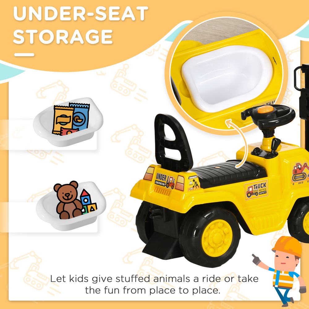 HOMCOM Kids Ride on Forklift Truck w/Fork and Tray, Ride On Tractor w/Under Seat Storage, Treaded Wheels, No Power Design, for 3-4 Years Old