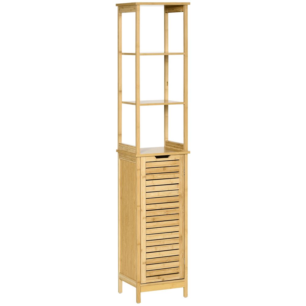 kleankin Bathroom Floor Cabinet with 3 Shelves, Slim Storage Cupboard and Freestanding Organiser, Natural