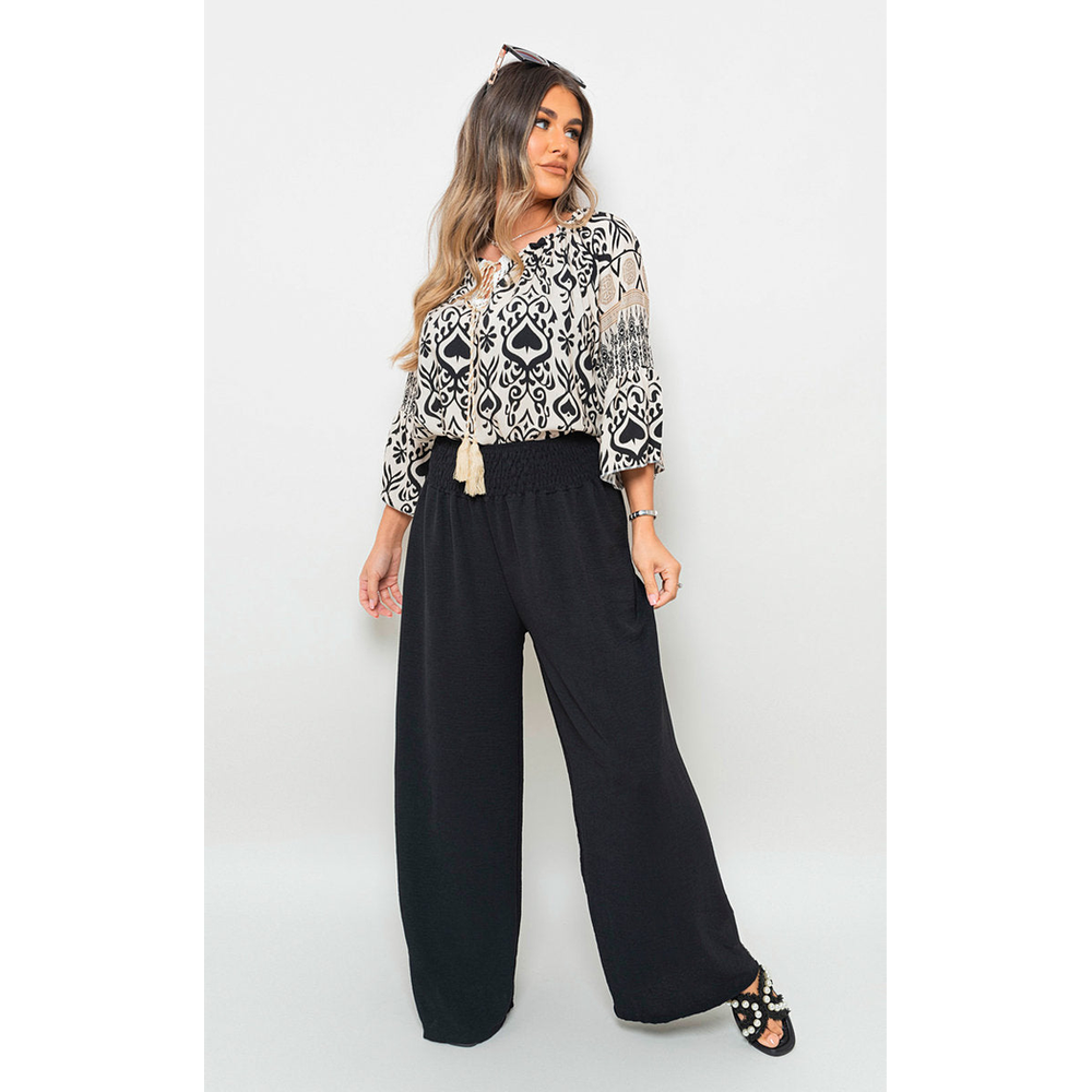 Captivating Boho Prints: Tassel Tie Neck Long Sleeve Tops