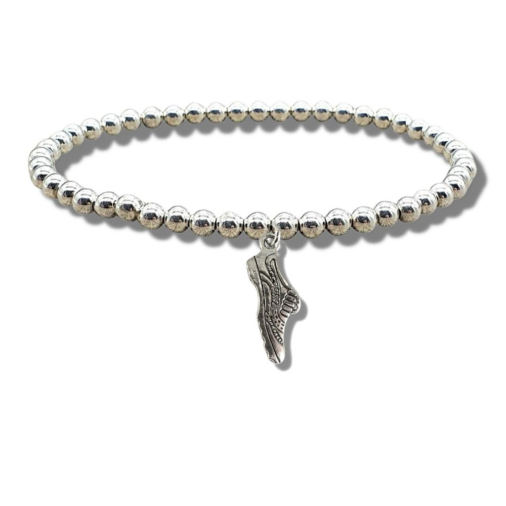 Silver Beaded Running Shoe Bracelet - Perfect Gift for Runners & Fitness Enthusiasts