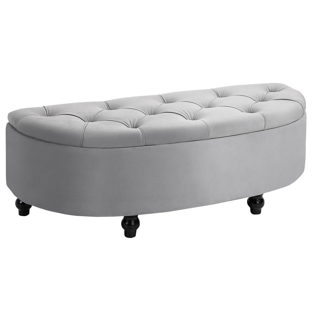 HOMCOM Semi-Circle Bed End Bench Ottoman with Storage Tufted Upholstered Accent Seat Footrest Stool with Rubberwood Legs for Bedroom & Entryway, Dark Grey