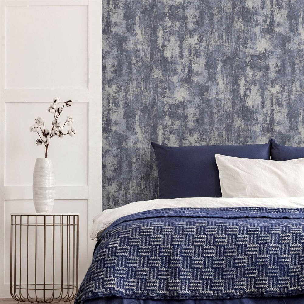 Premium Stone Textured Navy/Silver Wallpaper 12 ft - High Quality & Attention to Detail