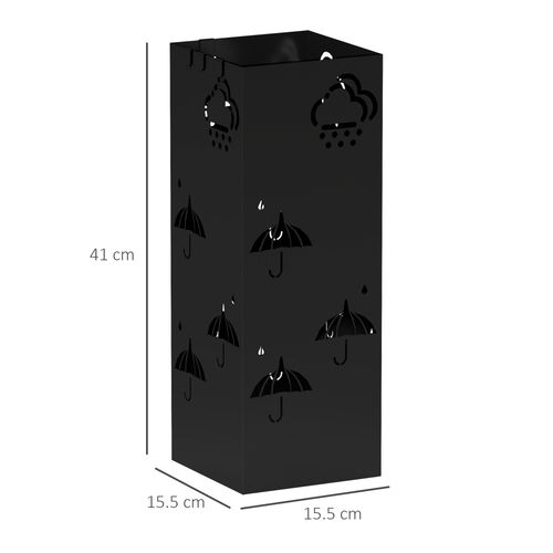 HOMCOM Decorative Umbrella Holder w/ Drip Tray 4 Hooks for Entryway Black