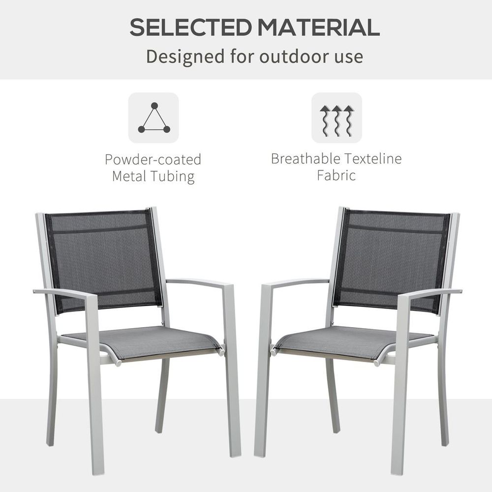 Outdoor Mesh Seat Bistro Chairs | Set of 2 Grey Chairs | Patio Dining Chair | High Quality Design | Sturdy Steel Frame