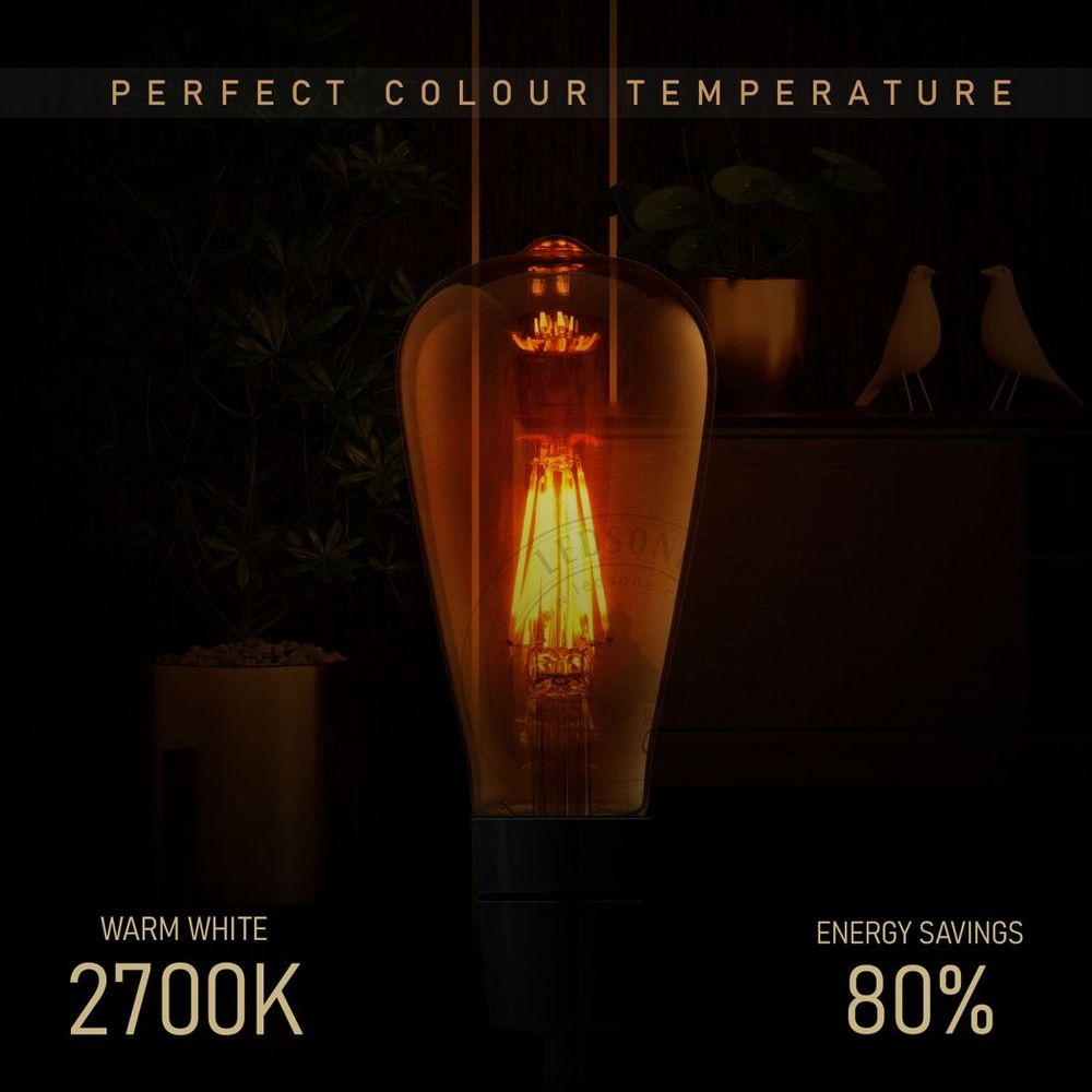 6 Pack E27 LED Edison Dimmable Vintage Amber Glass Warm white 2700K Light Bulb,