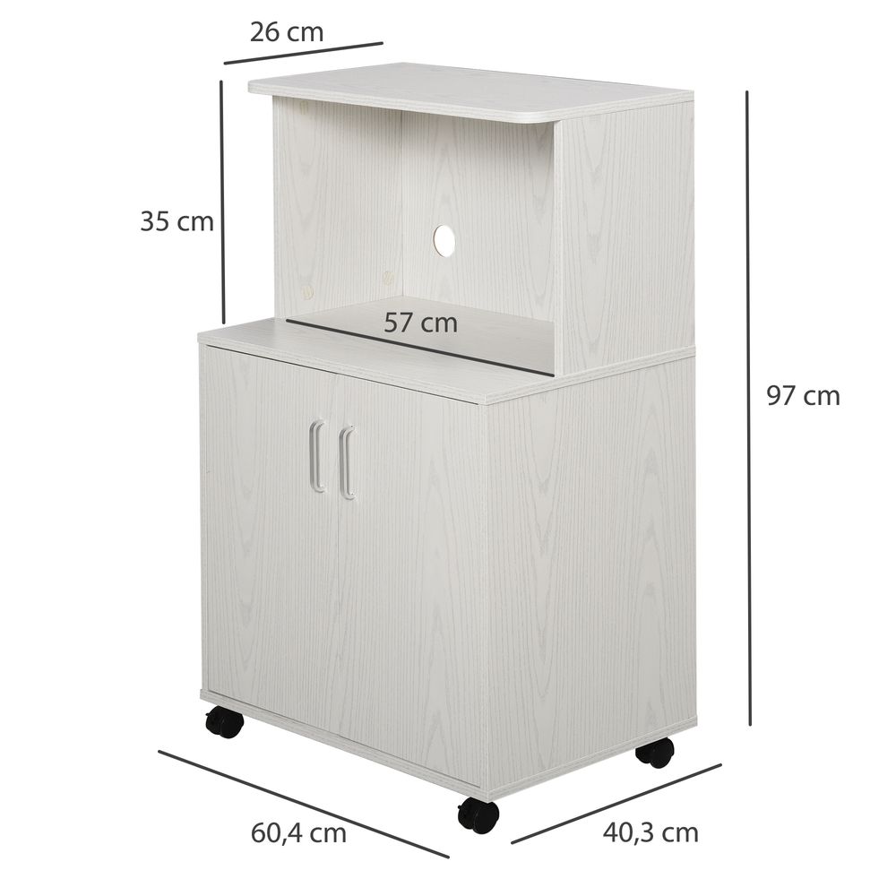 Versatile Microwave Cart on Wheels, White - Increase Your Kitchen Space