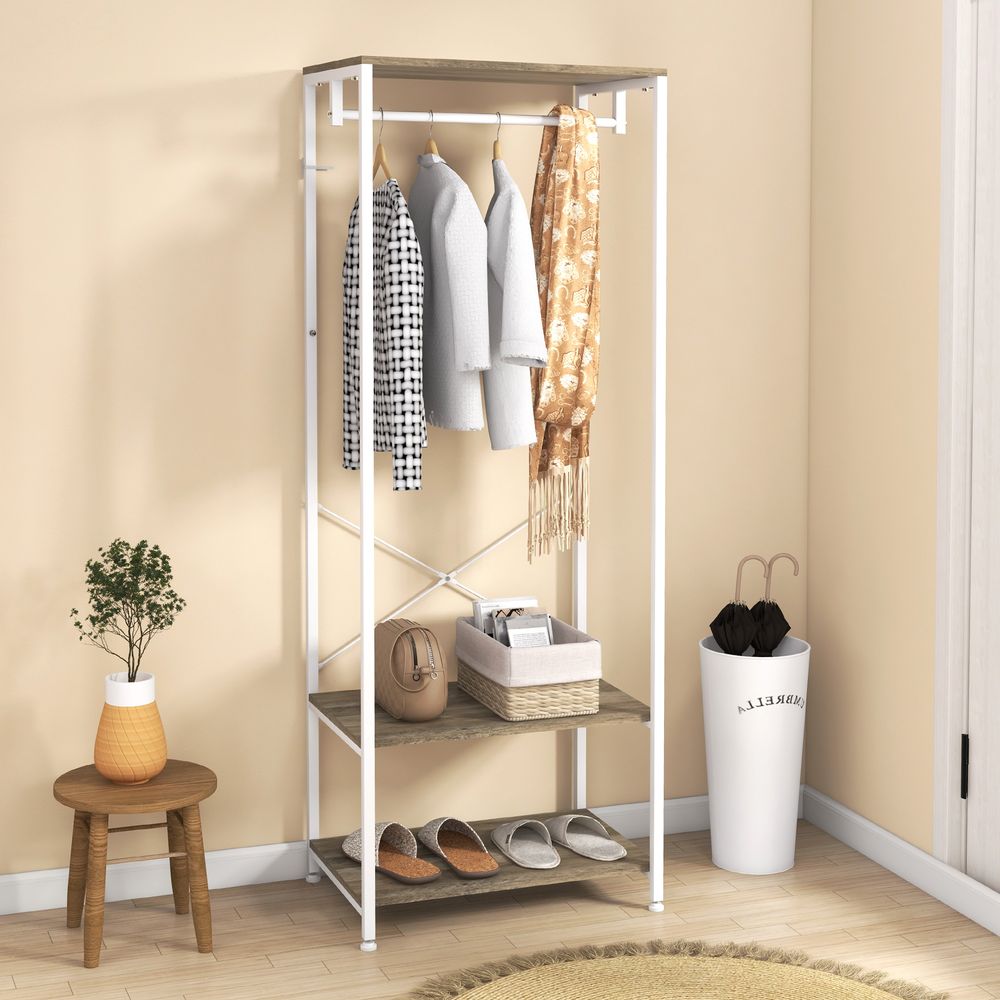 HOMCOM Coat Rack, 2-in-1 Clothes Stand with Shoe Storage for Hallway, Black