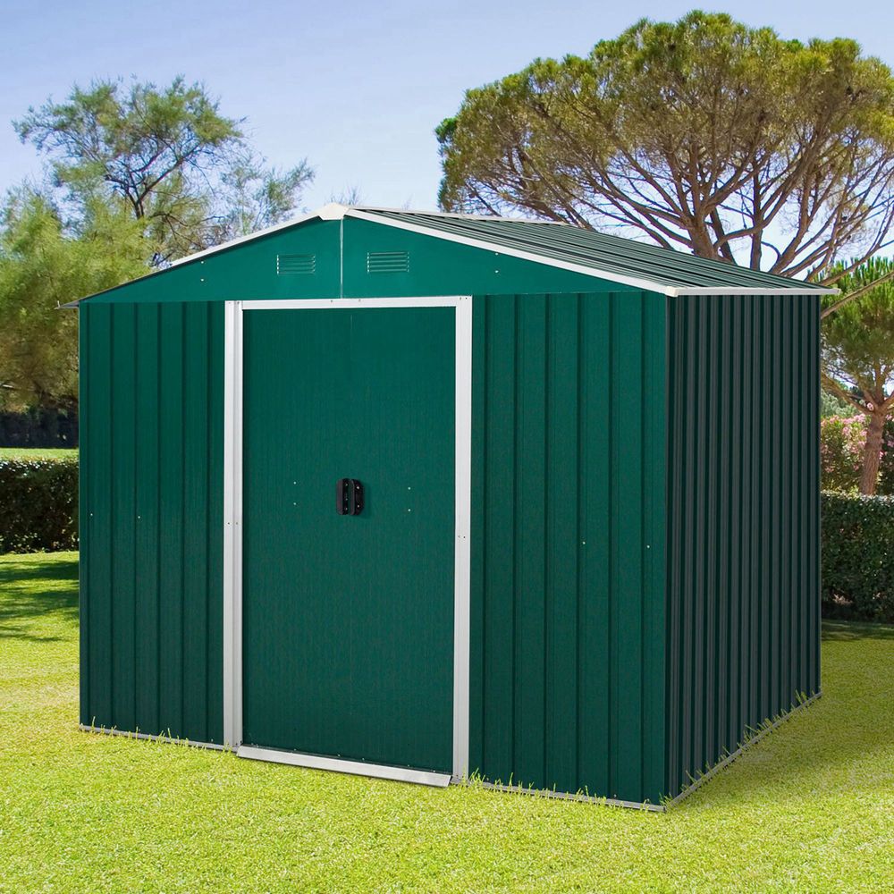 Galvanized Metal Storage Shed: Ventilated, Sliding Doors, & More! Perfect for Outdoor Garden Tools