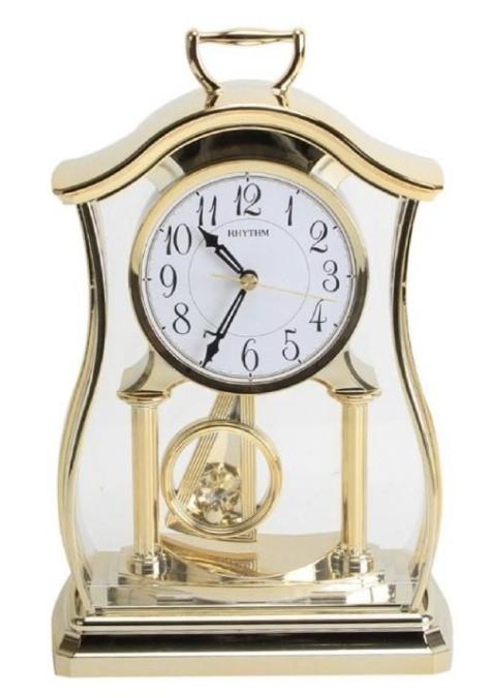 Luxury Swarovski Crystal Rhythm Mantel Clock - Roman Dial, Gilt Pendulum - Perfect Timekeeping - 12 Month Warranty