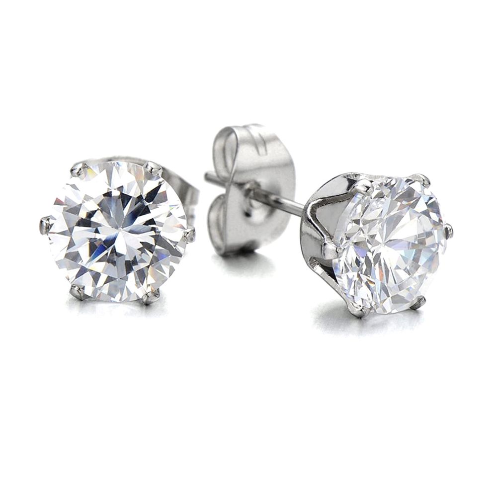6mm Cubic Zirconia Stud Earring - Hypoallergenic, Stainless Steel, Gift Boxed