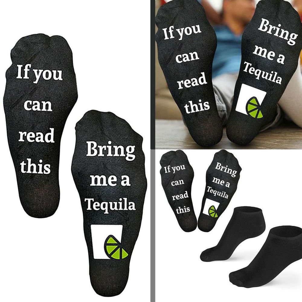 Flo Novelty Cotton Ankle Slogan Socks If You Can Read This Bring Me A Tequila - UK Size 6-12, Black