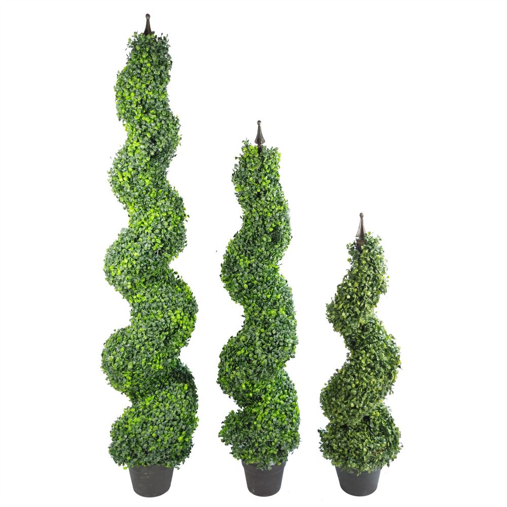 Pair of 4ft Artificial Boxwood Tower Trees - Indoor/Outdoor - Lifelike Foliage
