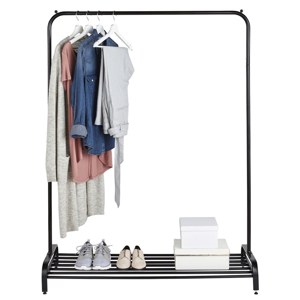 Premium Black Clothes Rail with Shoe Storage