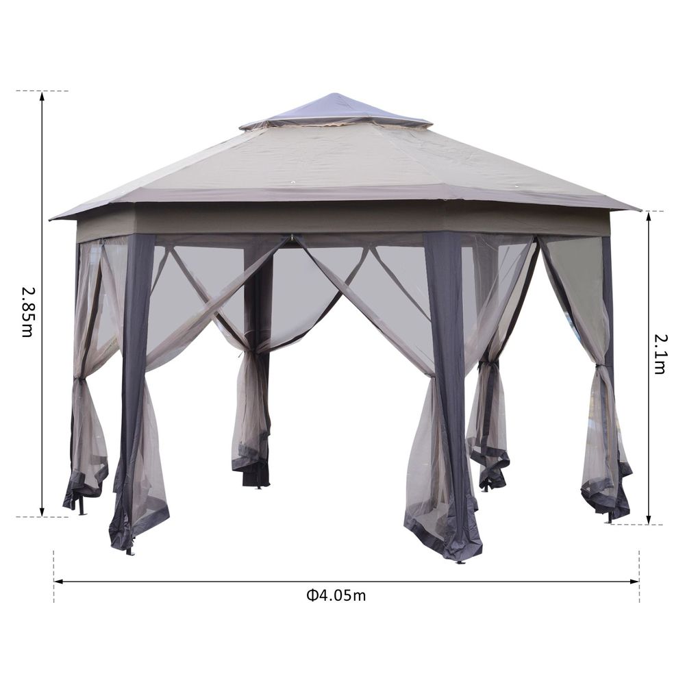 Outdoor Gazebo - 4.05m x 4.05m Metal Frame, 2-Tier Roof, Brown
