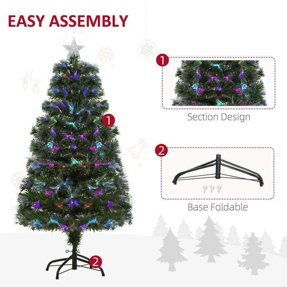 4FT Multicoloured Artificial Christmas Tree Fibre Optic Lights Star Holder