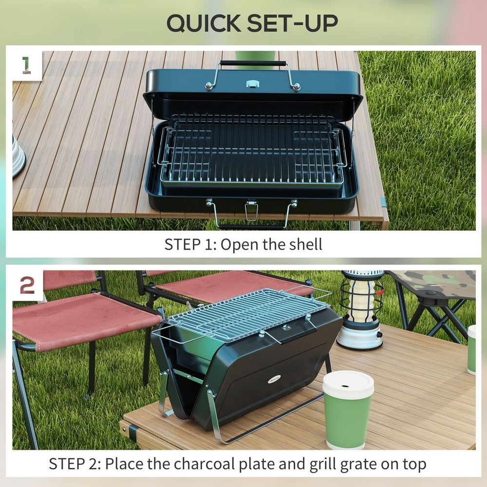 Outsunny Portable BBQ Grill - Compact Suitcase Design for Camping & Picnic, Black