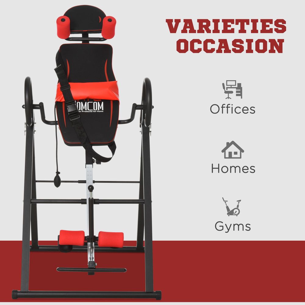 HOMCOM Adjustable Gravity Inversion Table with Safety Belt Red Black