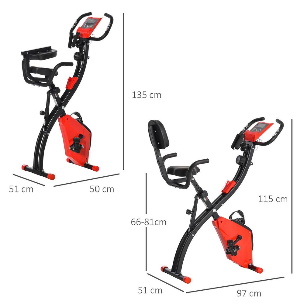 HOMCOM 2-In-1 Folding Exercise Bike with 8-Level Magnetic Resistance Red