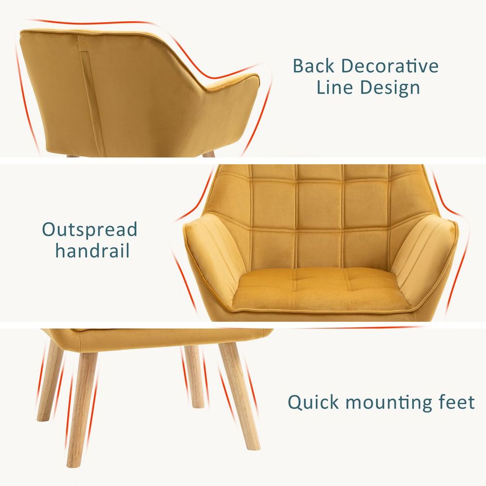 Luxe Velvet-Feel Accent Chair: Wide Arms, Slanted Back, Yellow