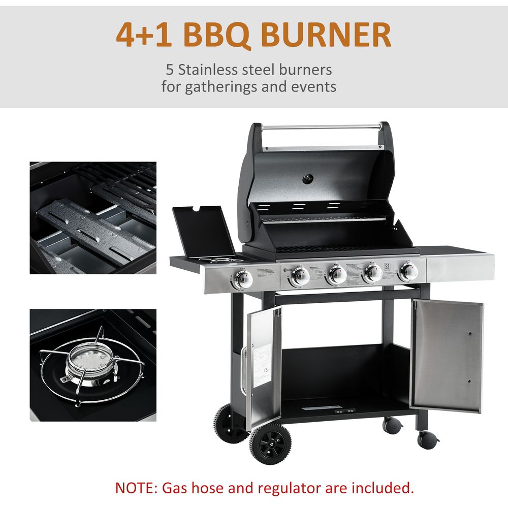 Premium Outdoor Gas BBQ Grill | 4+1 Burner Stainless Steel | 128x50x113cm | High-Quality and Durable