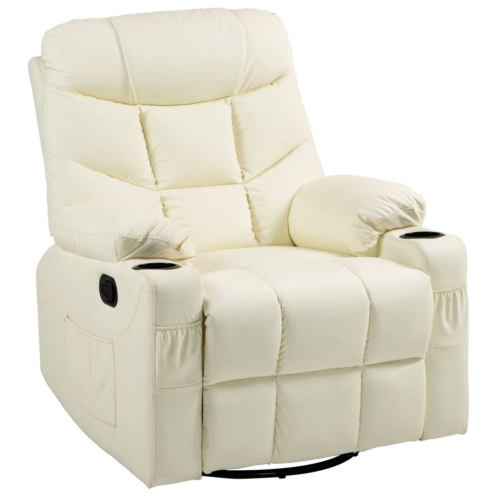 HOMCOM Manual Recliner Chair with Footrest, Cup Holder, Swivel Base, Cream