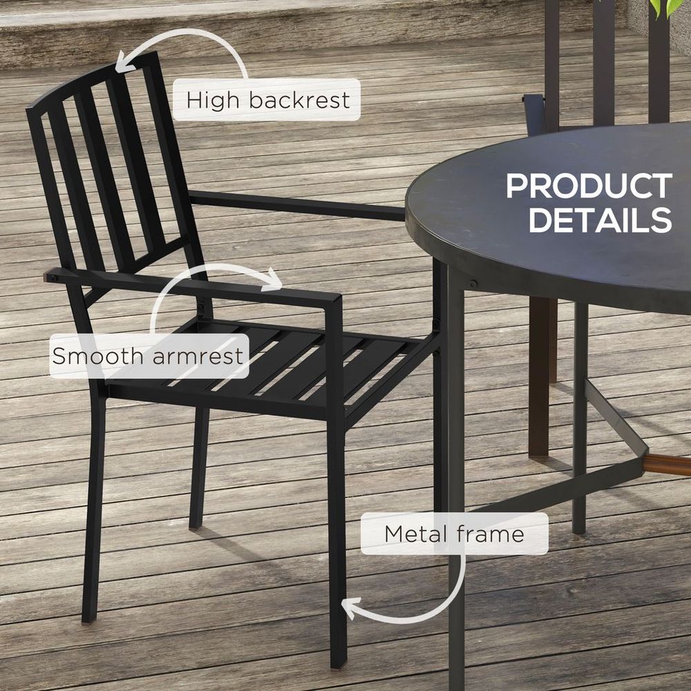 Outsunny Metal Stackable Garden Chairs - Set of 4, Black