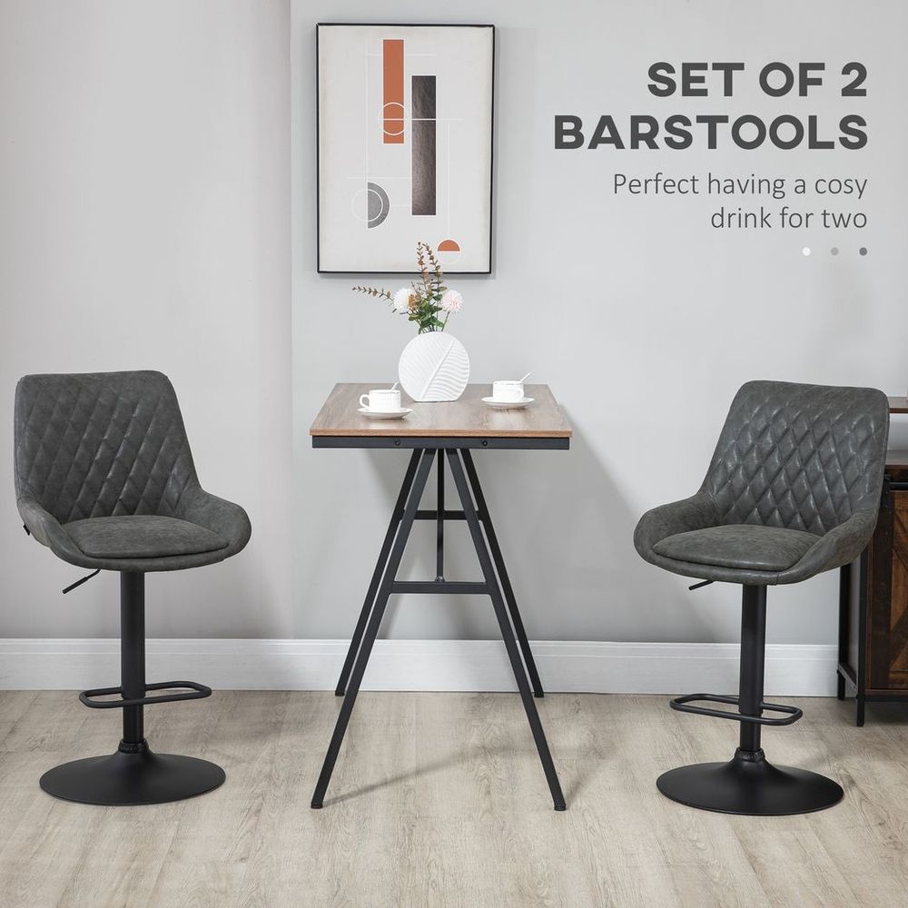 High-Quality HOMCOM Bar Stools Set of 2, Adjustable Swivel Chairs for Kitchen - Grey