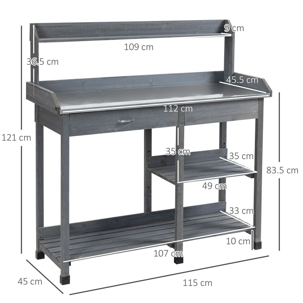 Garden Potting Workstation Bench w/ Galvanized Metal Tabletop