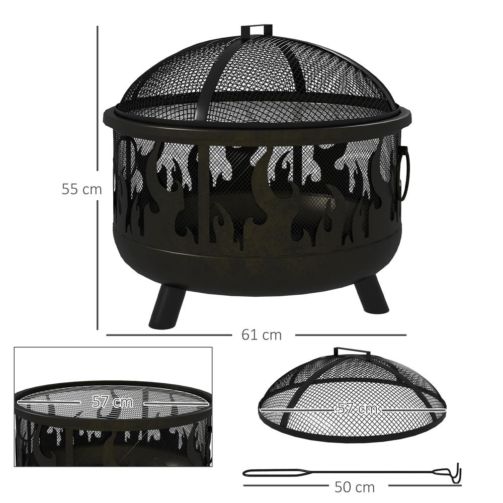 Outsunny 2-in-1 Outdoor Fire Pit & BBQ Cooker - 61.5cm Garden Heater