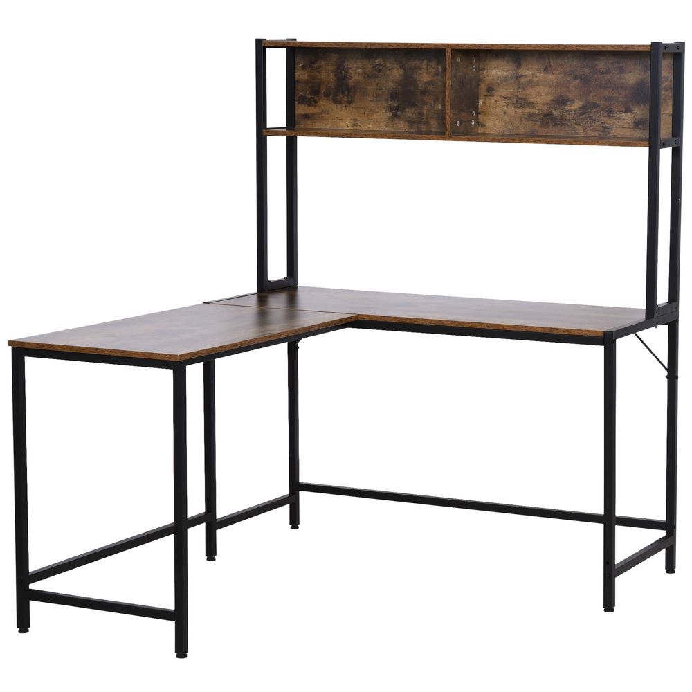 Industrial L-Shaped Desk w Shelf - Brown & Black - Best Quality