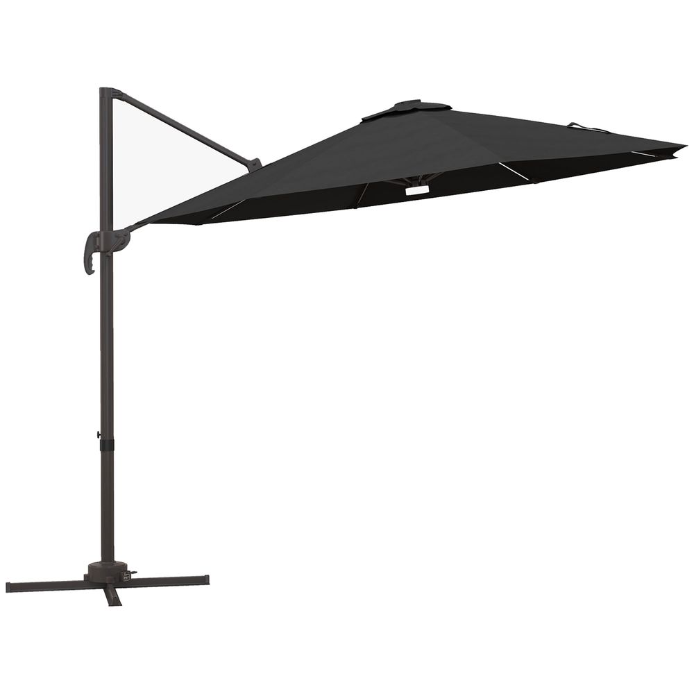 Outsunny 3m LED Cantilever Parasol Outdoor with Base Solar Lights Dark Grey