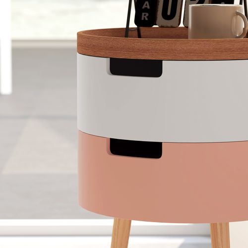 HOMCOM 3-Tier Round Side Table with Storage, Wood Legs, Multicolour