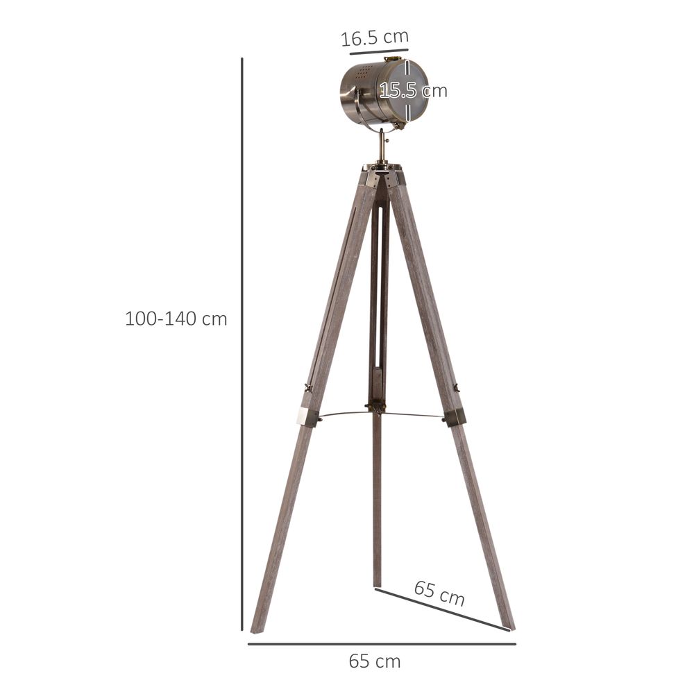 Premium 65L Wood/Bronze Tripod Floor Lamp - Adjustable Height & Shade - Stylish Home Decor