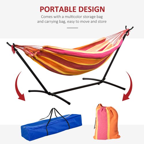 277 x 121cm Hammock & Stand Camping Hammock & Carrying Bag, 120kg, Red Stripe