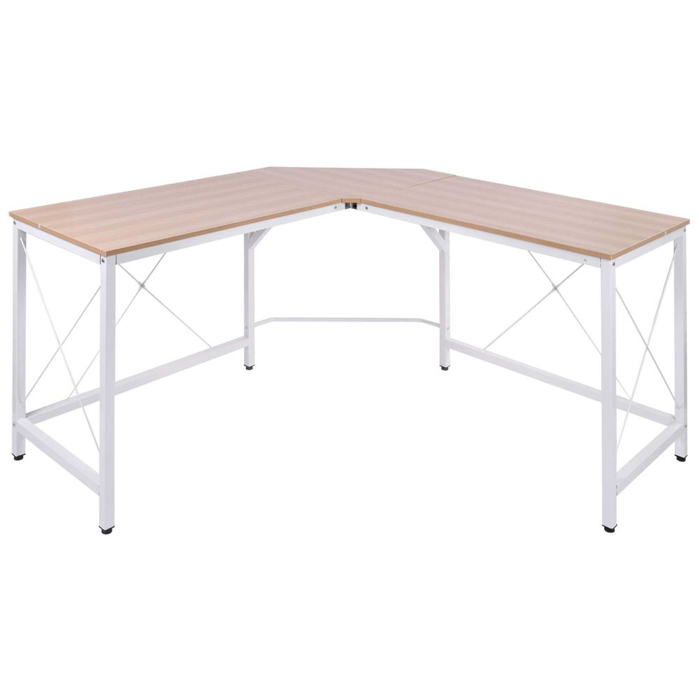 HOMCOM L-Shaped Corner Desk, Computer Desk for Home Office, Space-Saving Study Workstation, Easy to Assemble, 150 x 150 x 76cm, Oak