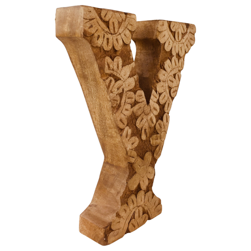 Hand Carved Wooden Flower Letter Y
