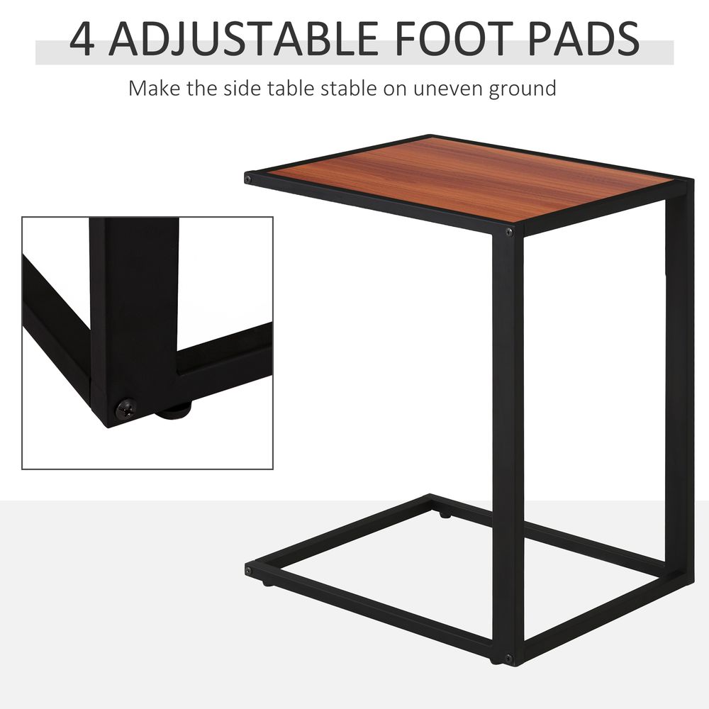 Industrial C-Shaped Side Table - Walnut | Modern Coffee Table- Metal Base