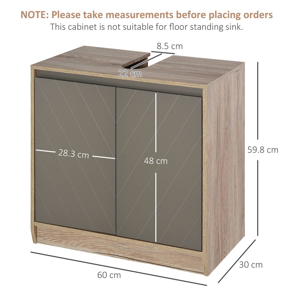 HOMCOM Under Sink Storage Cabinet Floor Standing Cupboard w/Adjustable Shelf Bathroom Cabinet 2 Doors Versatile Style Grey