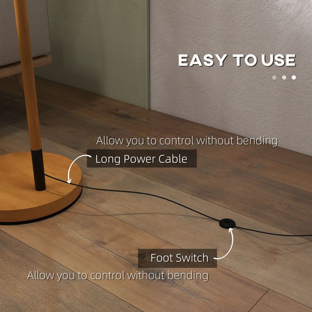 HOMCOM Floor Lamp: 350° Rotating Lampshade, LED Bulb, Brown - Professional Quality