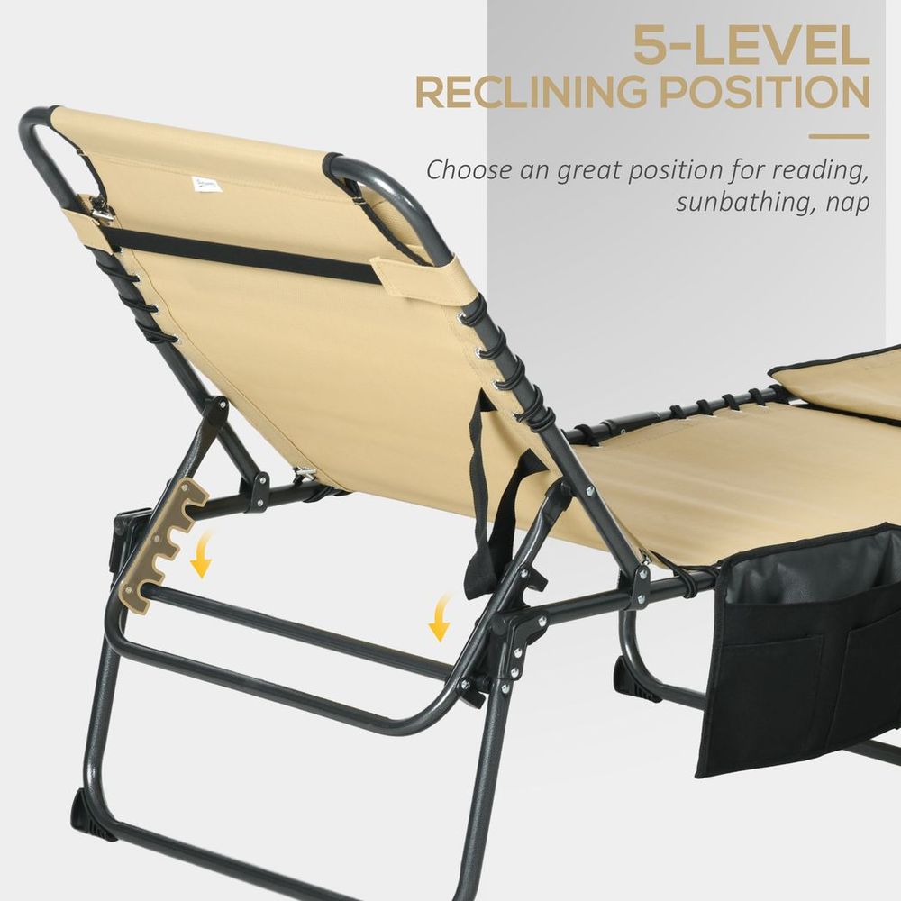 Outsunny Folding Sun Lounge - Reclining Back, Reading Hole, Beige