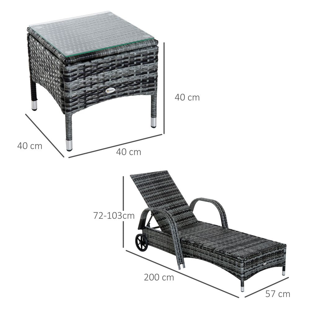 Outdoor Rattan Sun Lounger Set + Side Table | Weatherproof Patio Wicker Furniture