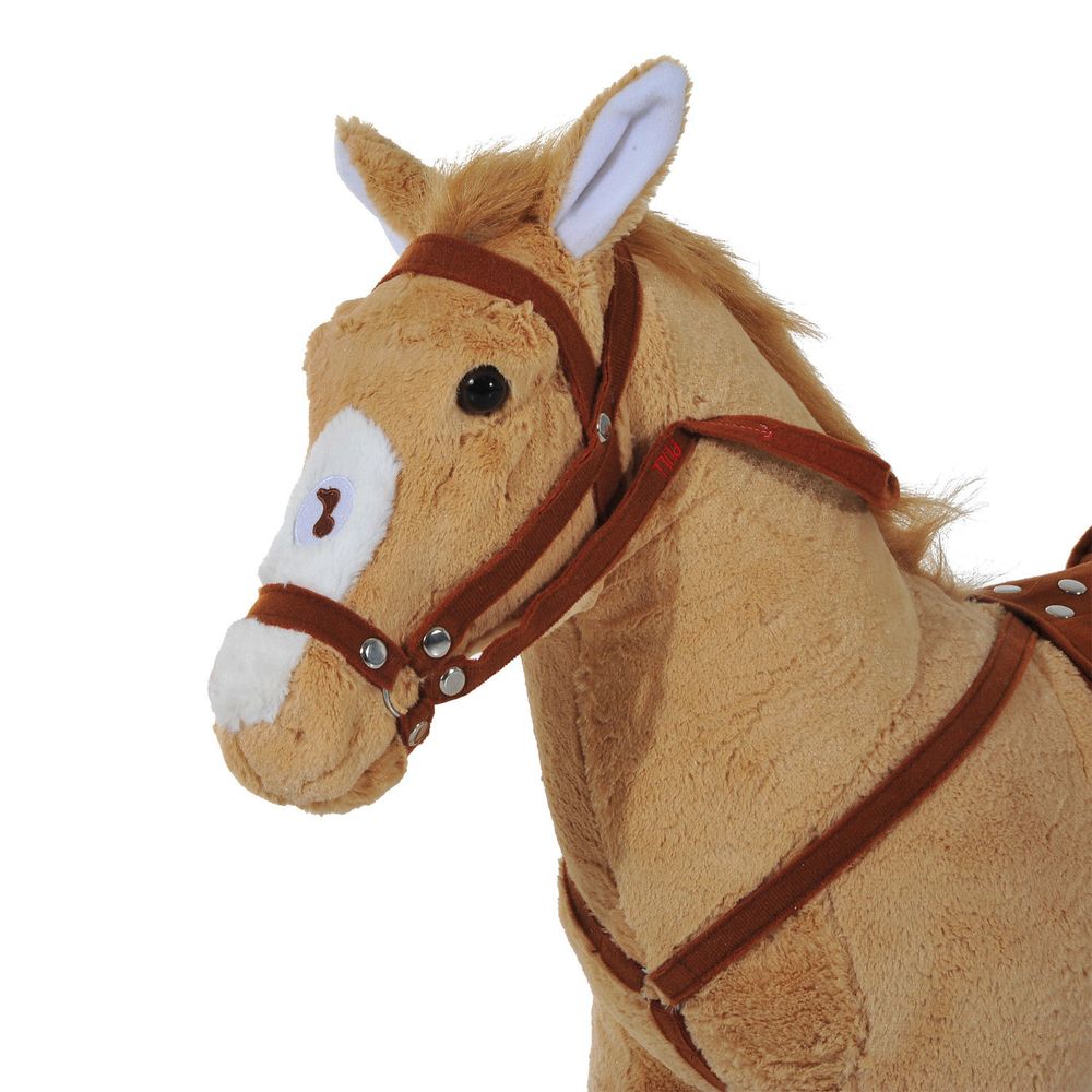 HOMCOM Kids Ride On Standing Horse Cuddly Toy Children Plush Soft Pony Gift w/Neigh Sound or 3 Years and Up Beige