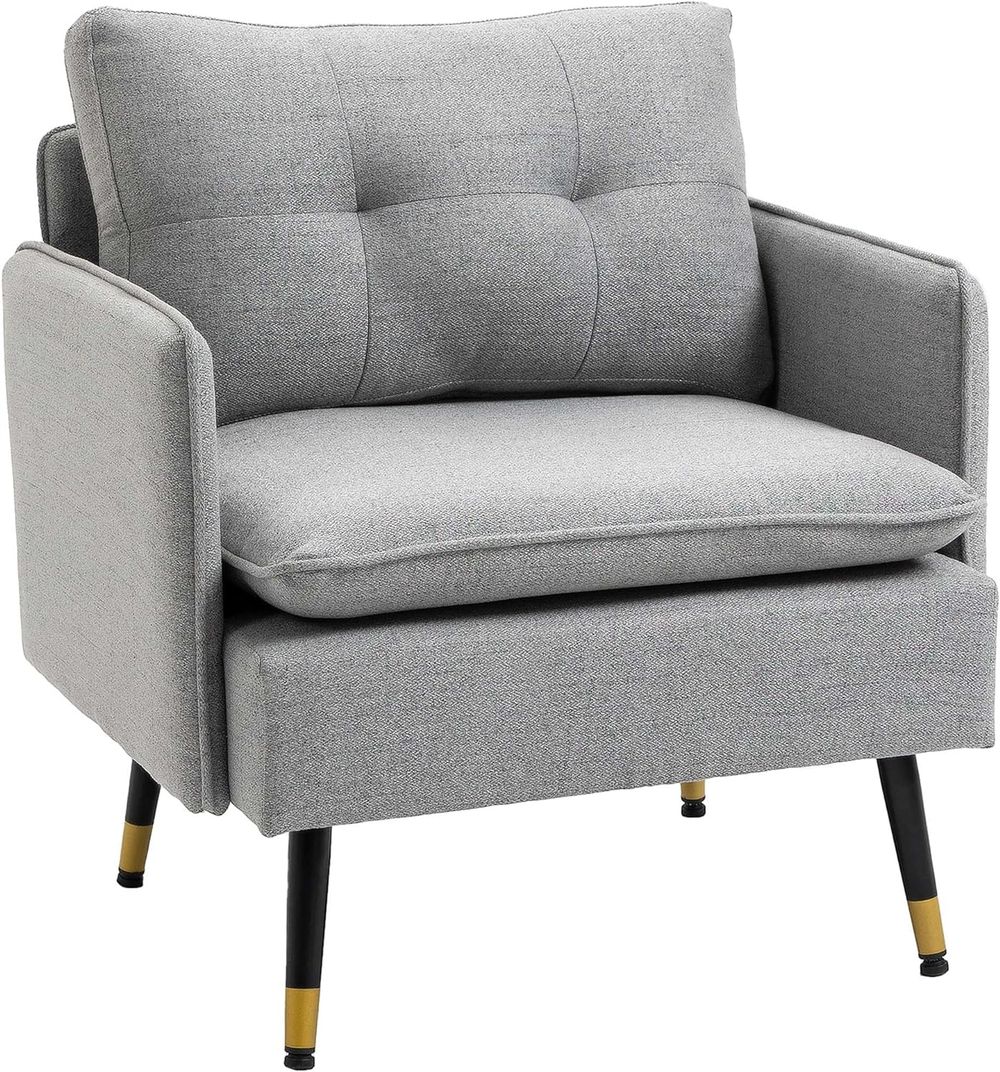 HOMCOM Modern Upholstered One Seater Sofa for Bedroom Living Room Grey