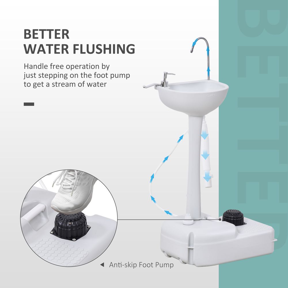 Outsunny Camping Portable Handwash Sink w/Towel Holder & Soap Dispenser Rolling Wheels Outdoor Drainage Equipment