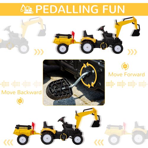 HOMCOM Kids Pedal Go Kart Children Ride On Digger Tractor Toy Car Excavator For 3-6 Years