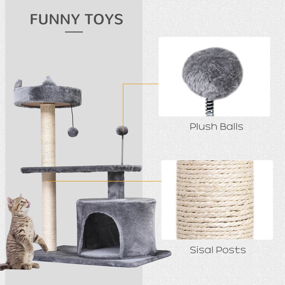 PawHut Mult-level Cat Tree Scratch Post Scratcher Climbing Tower Kitty Activity Center Condo Perch Jumping Platforms Grey 61L x 41W x 81H cm